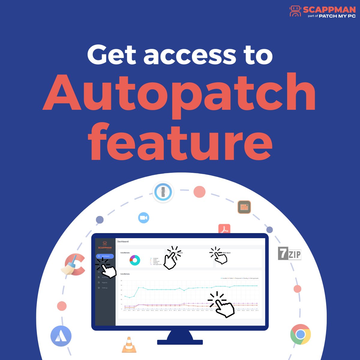⚡Exciting news: Autopatch is available on the Scappman portal ⚡ This will take your third-party patching to the next level 🚀 Want access to test it before public release? Send us a DM with your Scappman tenant name and we'll make sure you're set up 😉