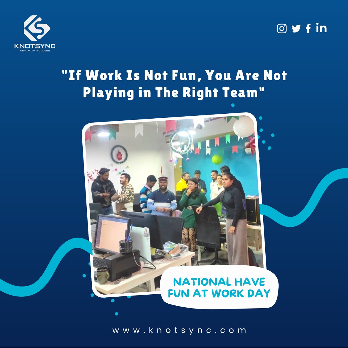 Knotsync's tweet photo. Working in a happy environment is important for your mental health.
National Have Fun At Work Day!
.
#knotsync #happyenvironment #nationalhavefunatworkday #funatwork #FunAtWorkDay #usa #fun #friendlyenvironment #havefunatwork #digitalmarketingagency https://t.co/NPdmtnYdeE