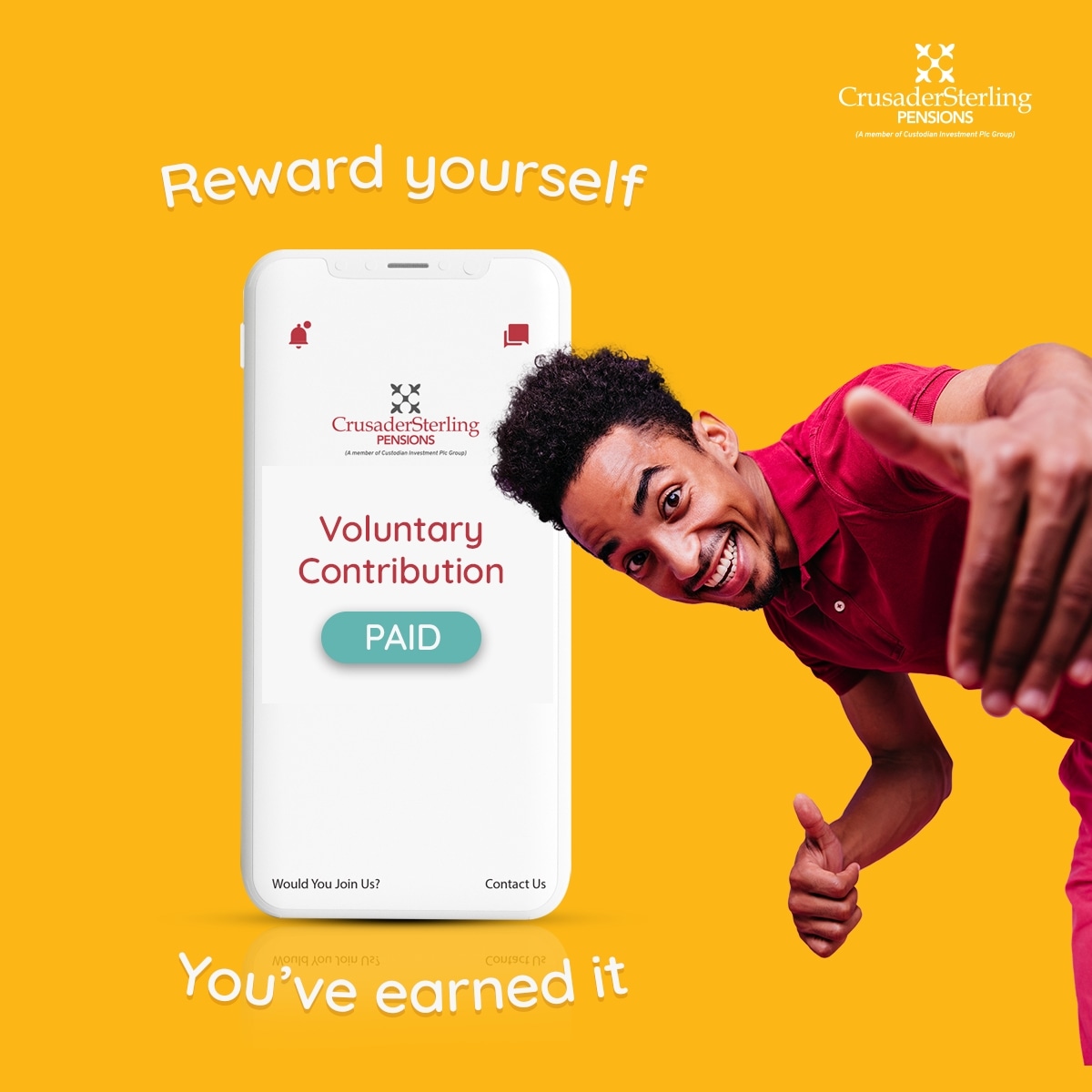 CSPensions's tweet photo. This year, be intentional about rewarding yourself with a voluntary contribution to your pension account.Β π
For every month you work, a little pat on your back wouldnβt hurt. π
Β
#CrusaderSterlingPensions #SwitchUpToValue #BeTheRealMVP #NewBeginnings #RewardYourself https://t.co/wrs0jbzUAT
