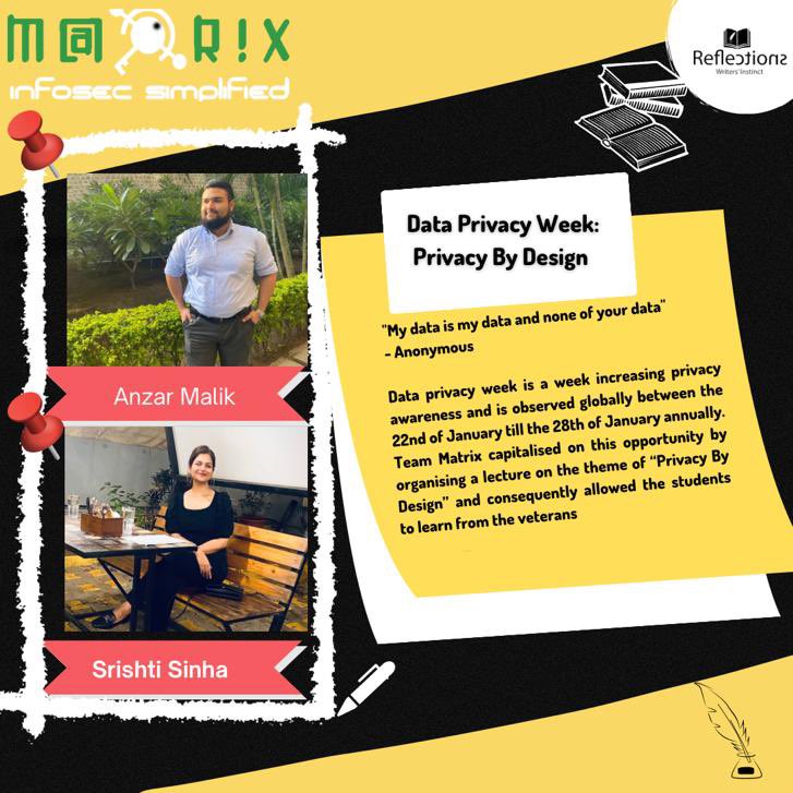 ReflectionsScit's tweet image. &quot;My data is my data and none of your data&quot;
- Anonymous 

Data Privacy Week: Privacy By Design 👨‍💻🔏💻
✍️ by Anzar Malik and Srishti Sinha

&quot;SCIT’s Team Matrix is…”

Read more below:👇👇👇👇
reflections.scit.edu/data-privacy-w…

#TeamReflections #DataPrivacy #TeamMatrix #DataPrivacyWeek #SCIT