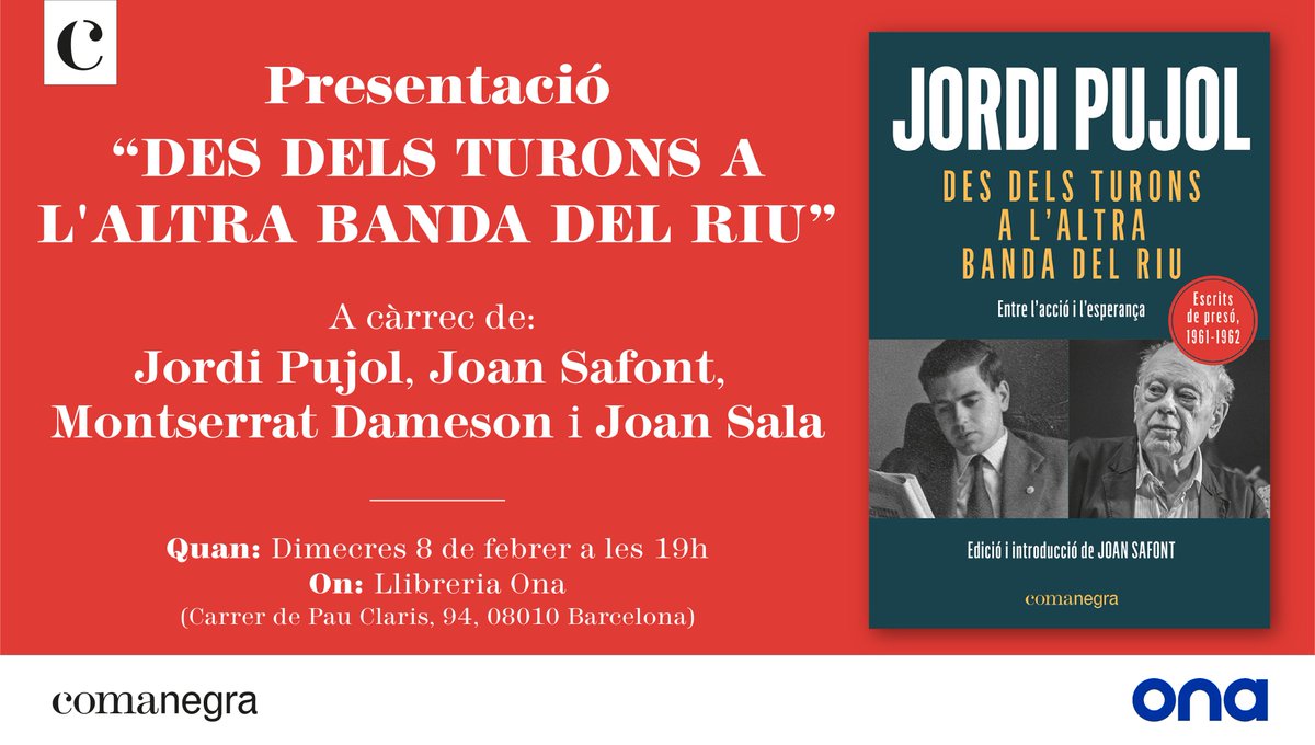 📝 Presentació del llibre cabdal de Jordi Pujol “Des dels turons a l’altra banda del riu” en una reedició ampliada - mailchi.mp/a1e45fabfa08/p… #reflexionspersonalsJordiPujol <a href="/Comanegra/">Editorial Comanegra</a>