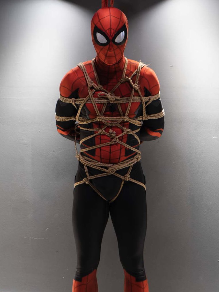 HunkLocked's tweet photo. Was trying to explore the spider-verse but got tangled in @raisplayrm2005 &amp; @kinks_men ‘s kink-verse instead! Ngl their ropes are better than my web! https://t.co/4oSm9z3vzY