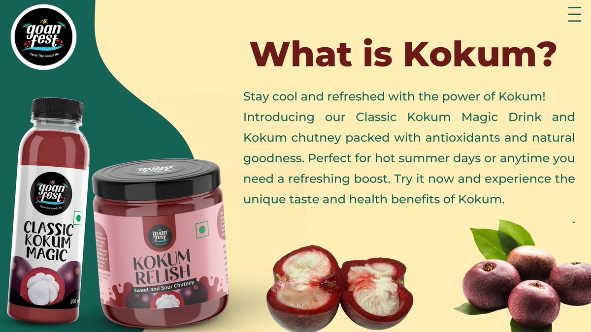 GoanFest's tweet photo. Discover the amazing health benefits of Kokum and learn about this unique Goan ingredient in our latest blog post! 
Read more 
https://t.co/HJmrjdPwi2
 #GoanFood #Kokum #HealthyEating #goanfest https://t.co/B1TIxKMK5I