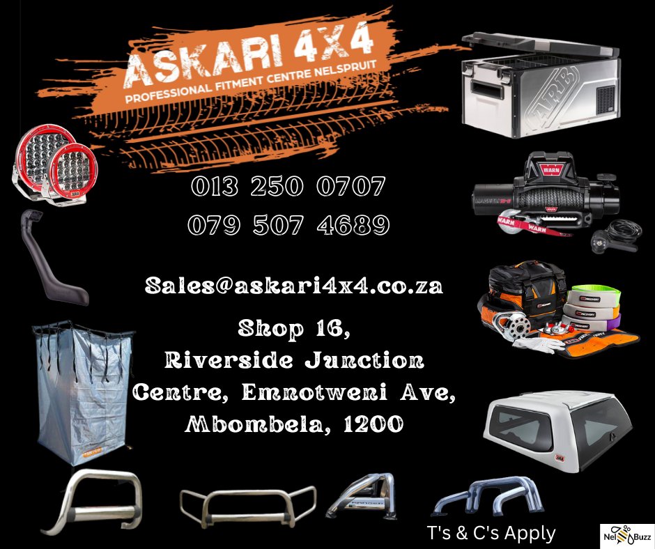 Professional 4x4 Accessories Fitment Centre.
For the best workmanship and quality products come visit us @ Askari 4x4 Nelspruit
Conqueror approved service and repairs agent
Visit us at:
Shop 16 Riverside Junction Centre, Emnotweni Ave
Contact us for your quote today:
013 250 0707