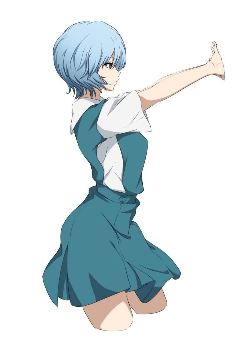 ayanami rei 1girl solo blue hair white background short hair simple background cropped legs  illustration images