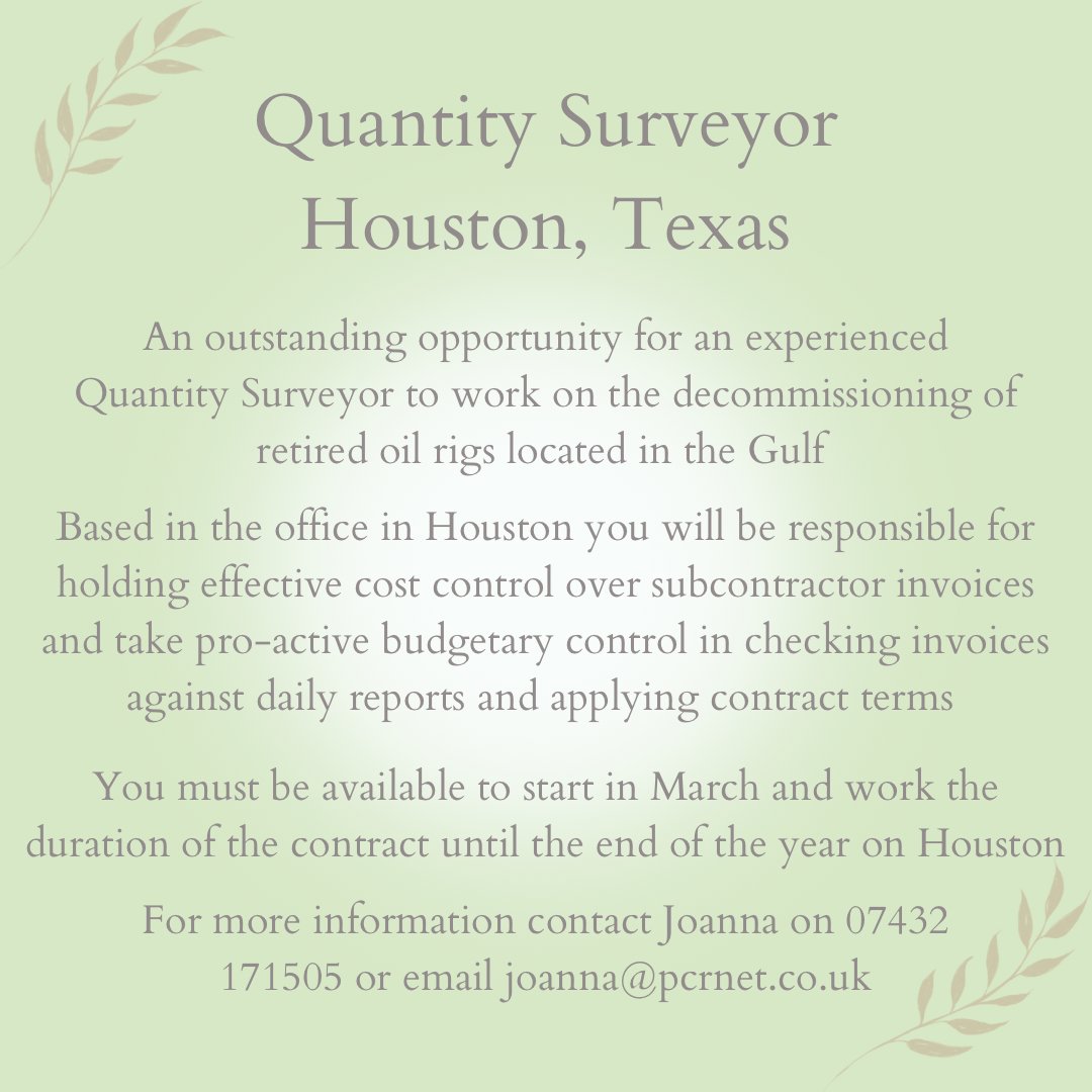 Working on the decommissioning of oil rigs based in Houston, Texas

#houston #houstontexas #texas #usa #jobs #jobsinusa #jobsinhouston #oil #oilandgas #oilrig #oilrigdecommissioning #jobopportunity #oilandgasjobs #quantitysurveyor #demolition #qs #qsjobs #quantitysurveyorjobs