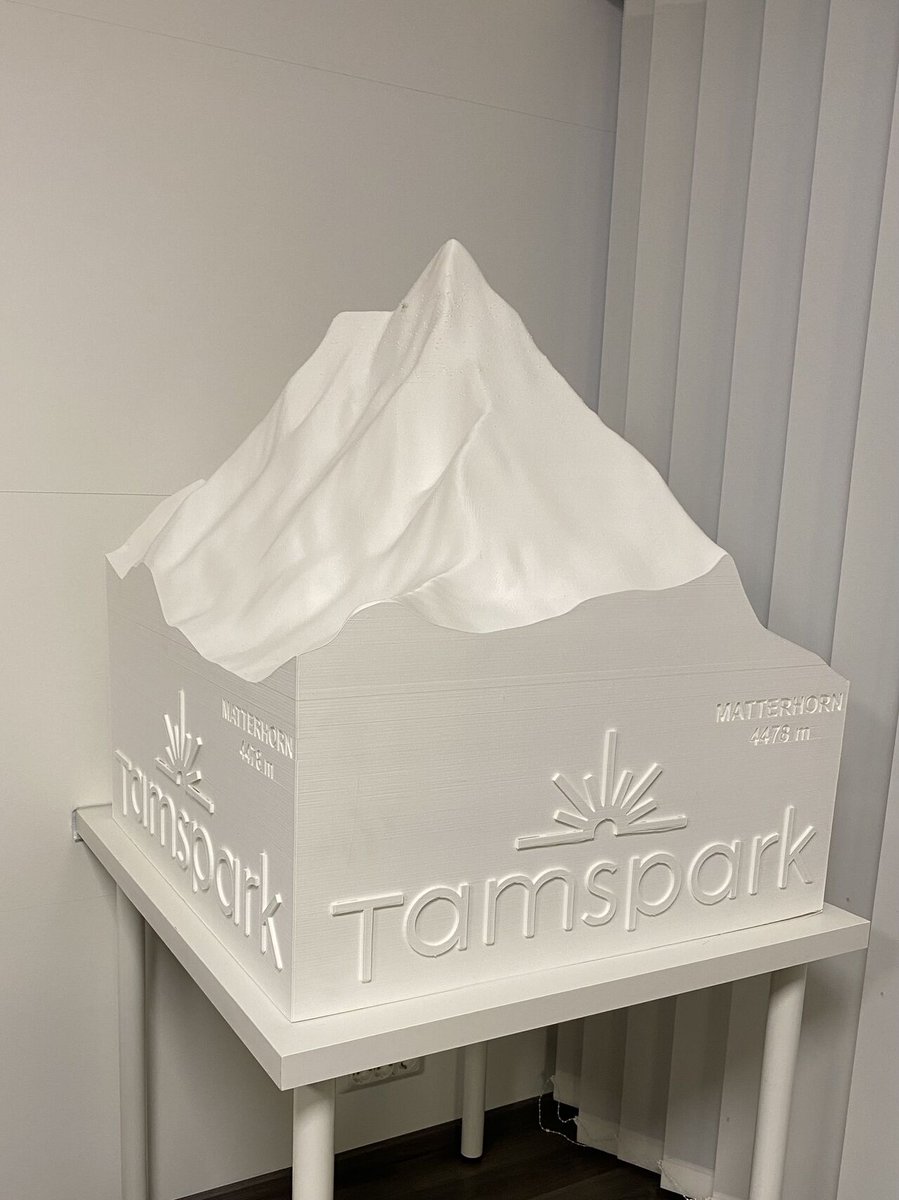 builder3Dprint's tweet image. Tamspark Oy from Finland has 3D printed some huge office decoration on the Extreme 2000 PRO for their showroom. It is a replica of the well known Matterhorn mountain. It was printed with a 0.4 mm nozzle in PLA. #builder3dprinters #3dprinting #largeformat #3d