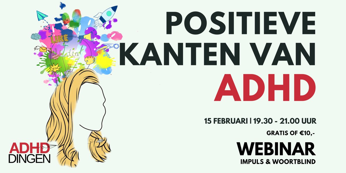 ADHD heeft ook positieve kanten! In ons webinar op 15 feb vertelt Nirma Haggenburg van de podcast ADHDdingen je er alles over: impulsenwoortblind.nl/product/webina… Gratis voor leden van #impulsenwoortblind