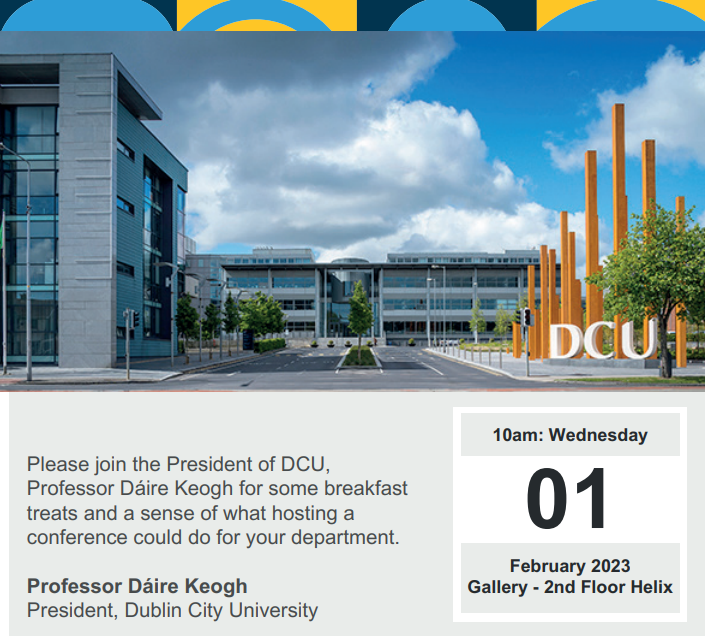 Delighted to be hosting our conference showcase event Wednesday <a href="/TheHelixDublin/">The Helix</a>. It will showcase the support available to <a href="/DCU/">Dublin City University</a> staff to assist in the successful delivery of conferences on campus. Register @ meetindcu.com <a href="/MeetInIreland/">Meet in Ireland</a> <a href="/DublinMeetings/">Dublin Conv. Bureau</a>