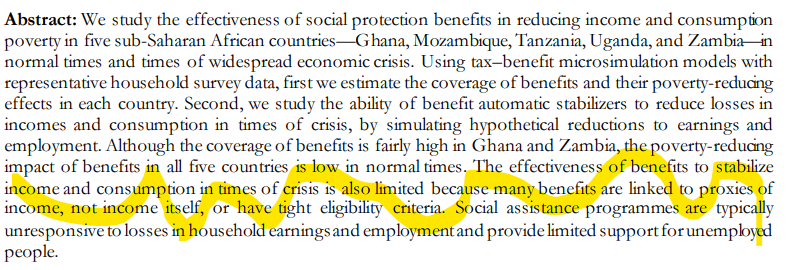 "The #effectiveness of #socialprotection in five
African countries through normal times and
times of #crisis" - Ghana, Mozambique, Tanzania, Uganda, and Zambia tax–benefit microsimulation models <a href="/UNUWIDER/">UNU-WIDER</a> wider.unu.edu/sites/default/…