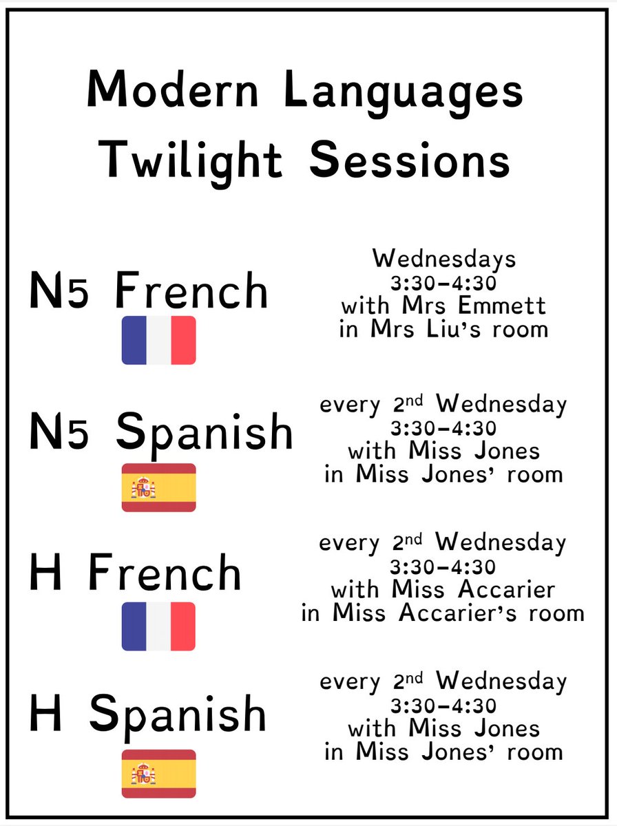 chs_deans's tweet photo. Calling S4- S6:  come to Twilight to get extra help with your Writing and Speaking exams! #westlothianloveslanguages  #examsuccess https://t.co/E1OYZ2YMkg