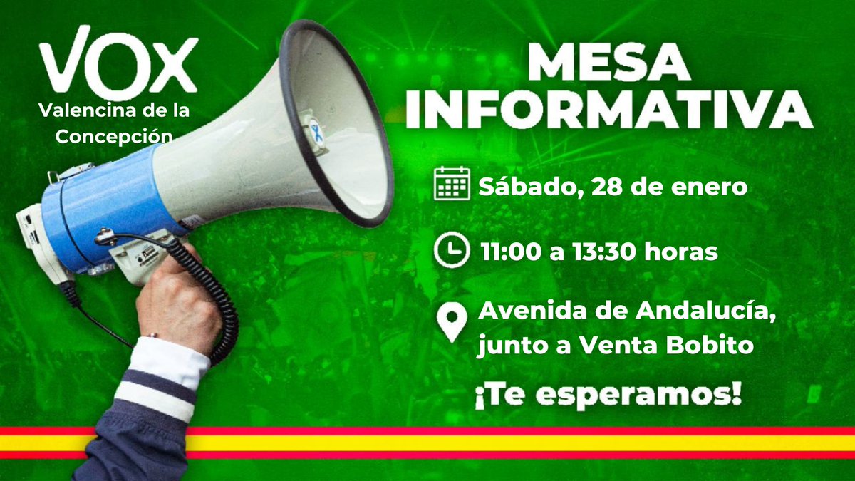 VOX_Valencina's tweet photo. 📢 ¡Volvemos a las calles este sábado!

Acércate a conocer al equipo local, afiliarte, transmitirnos tus quejas e inquietudes, y conocer la #AgendaEspaña. 

¡No lo pienses, acude! ¡Te esperamos! 

Toda la información detallada
en la cartelería 👇 https://t.co/sxJK5GjkRL
