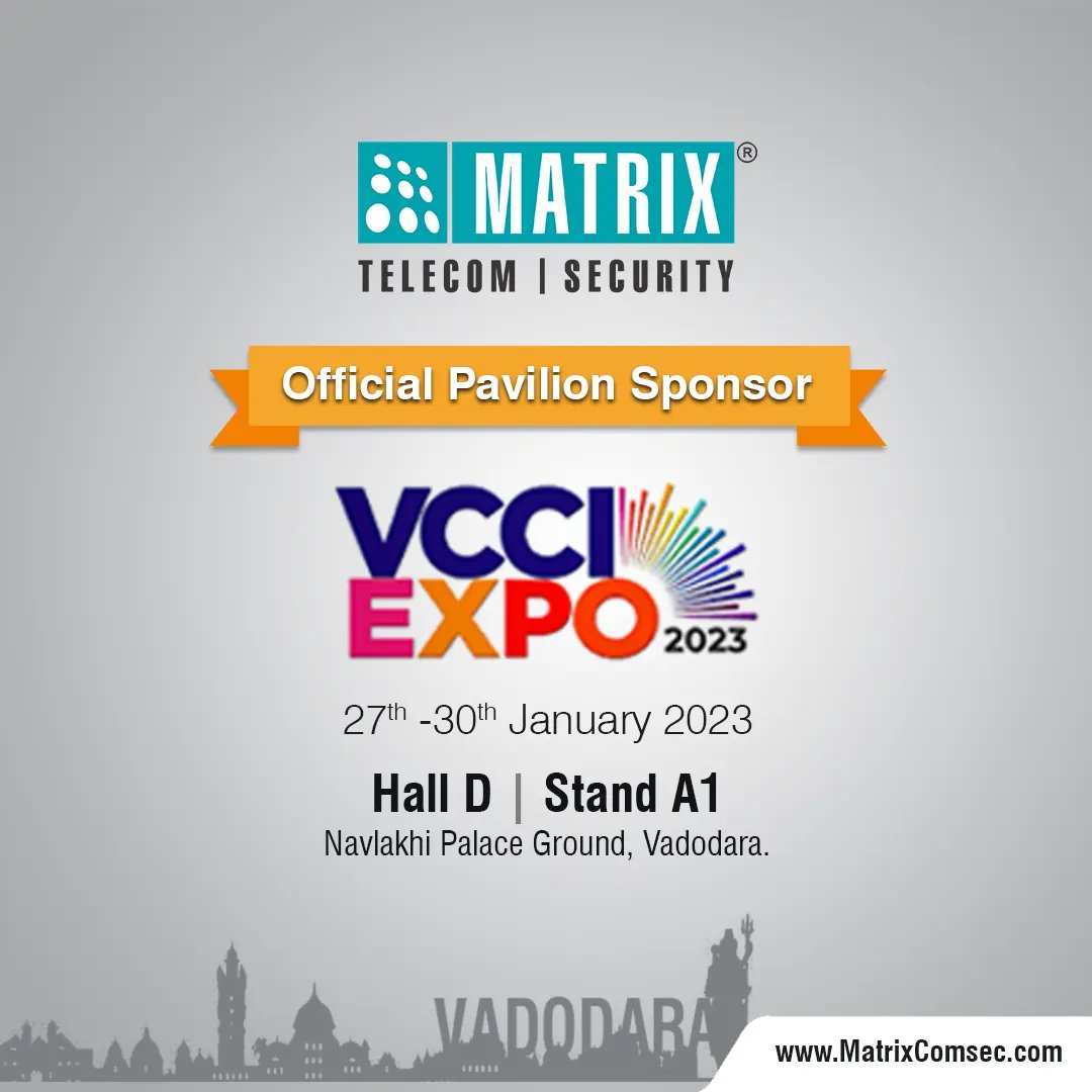 era_electronics's tweet image. Matrix is proud to be an official pavilion sponsor at #VCCIExpo 2023
Visit us now!
When: 27th - 30th January 2023
Where: Hall D | Stand A1 | Navlakhi Palace Ground, Vadodara.
#MatrixComsec