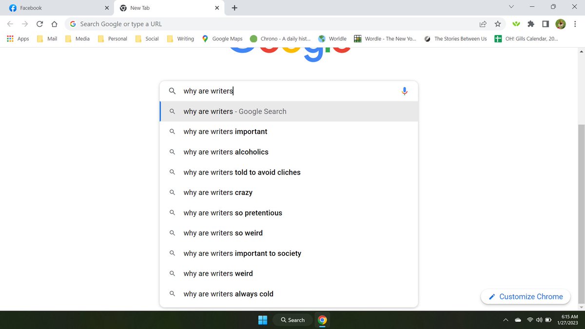 This is an actual screenshot I took this morning. Hilarious! #amwriting #writerslife #whyarewewriters #Google #whyarewriters #alwayscold