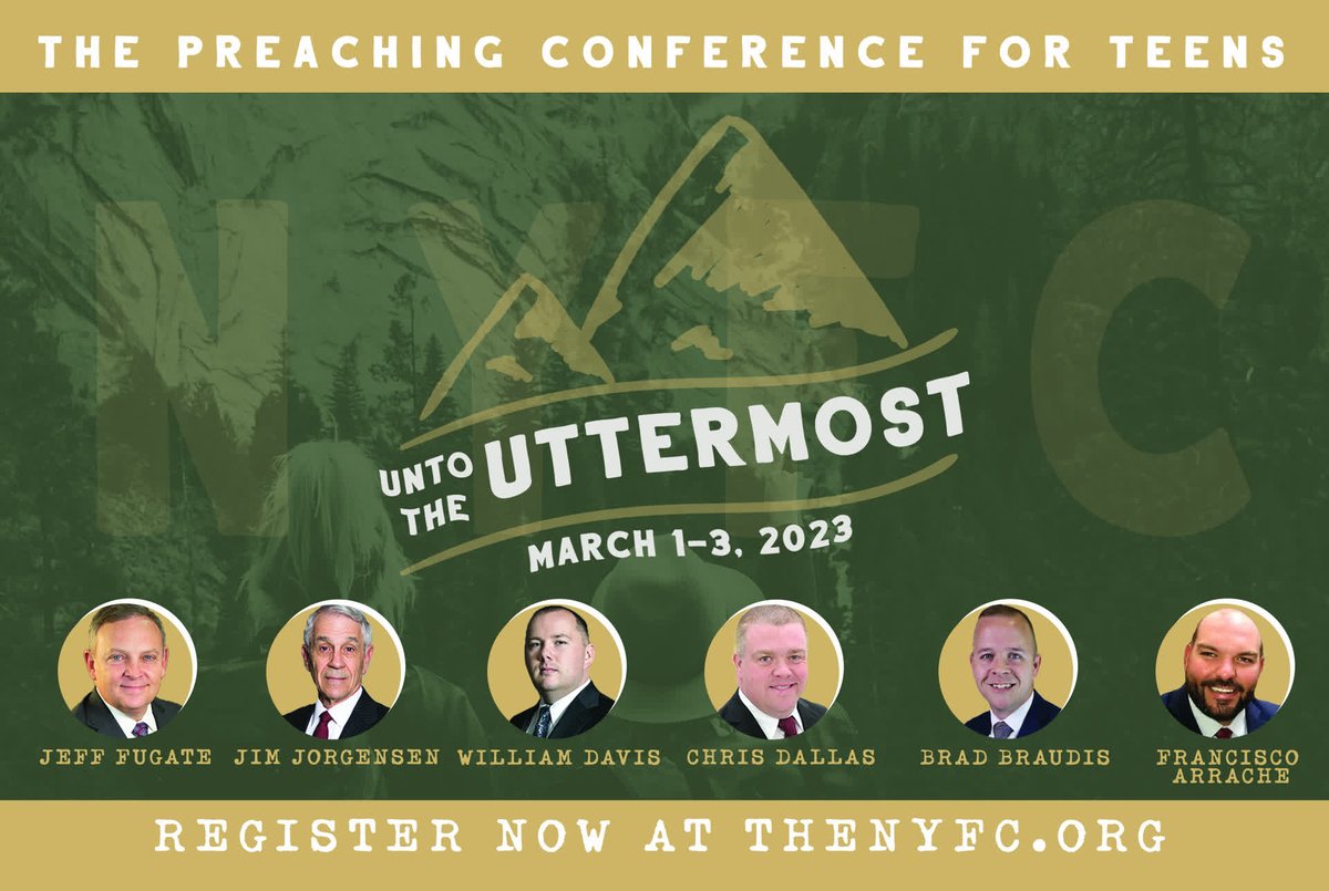 Don't miss this year's NYFC! It is going to be the biggest one yet, and we have a great lineup of preachers for this year's conference!
Make plans now to be apart of this year's National Young Fundamentalists Conference!
thenyfc.org
#thenyfc
#uttermost