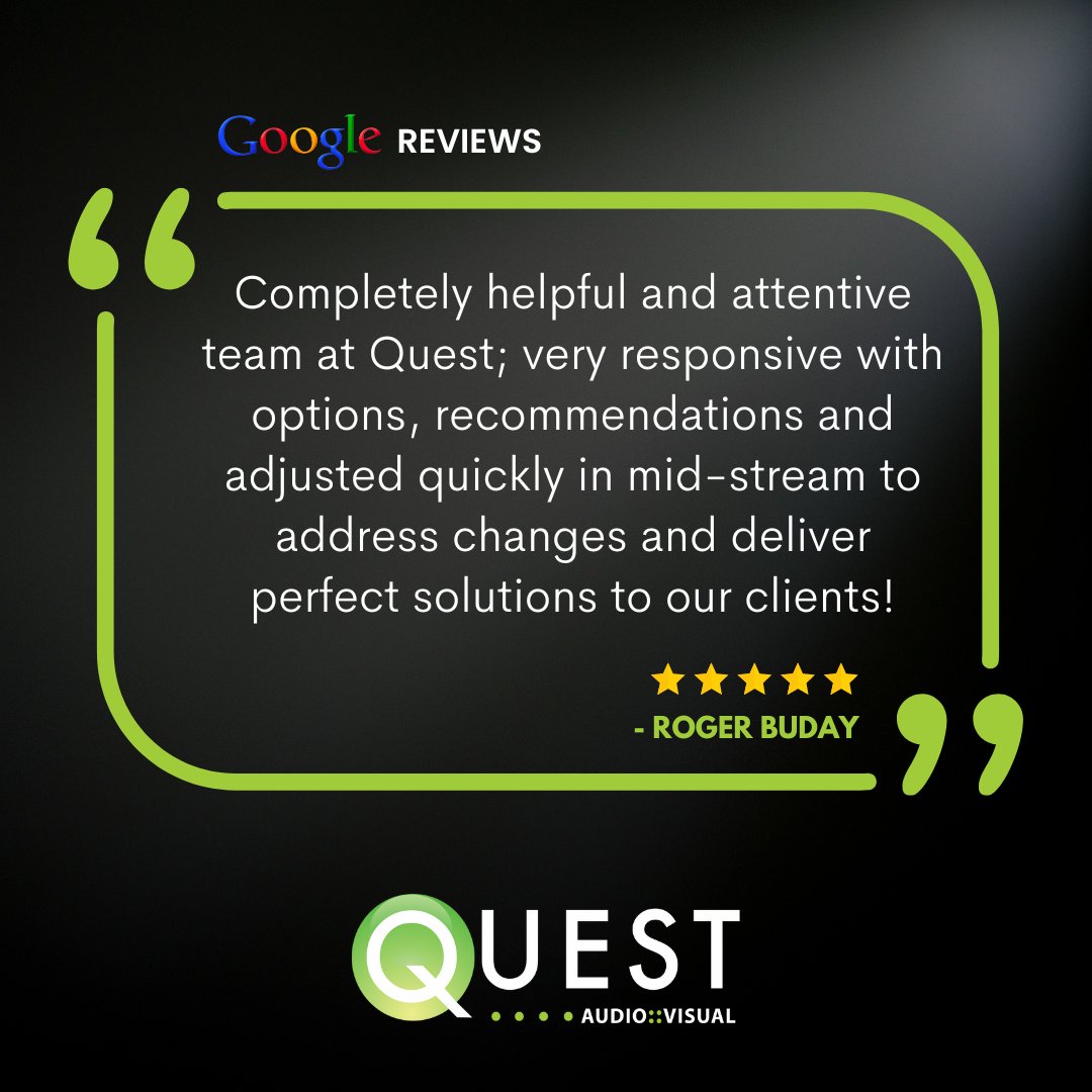 Quest_AV's tweet image. Thank you Roger Buday, for your Google 5 Star Review and the kind words about your experience with our Team&apos;s responsiveness and the perfect solutions we&apos;ve provided you and your clients!

#googlereview #perfectsolutions #eventproduction