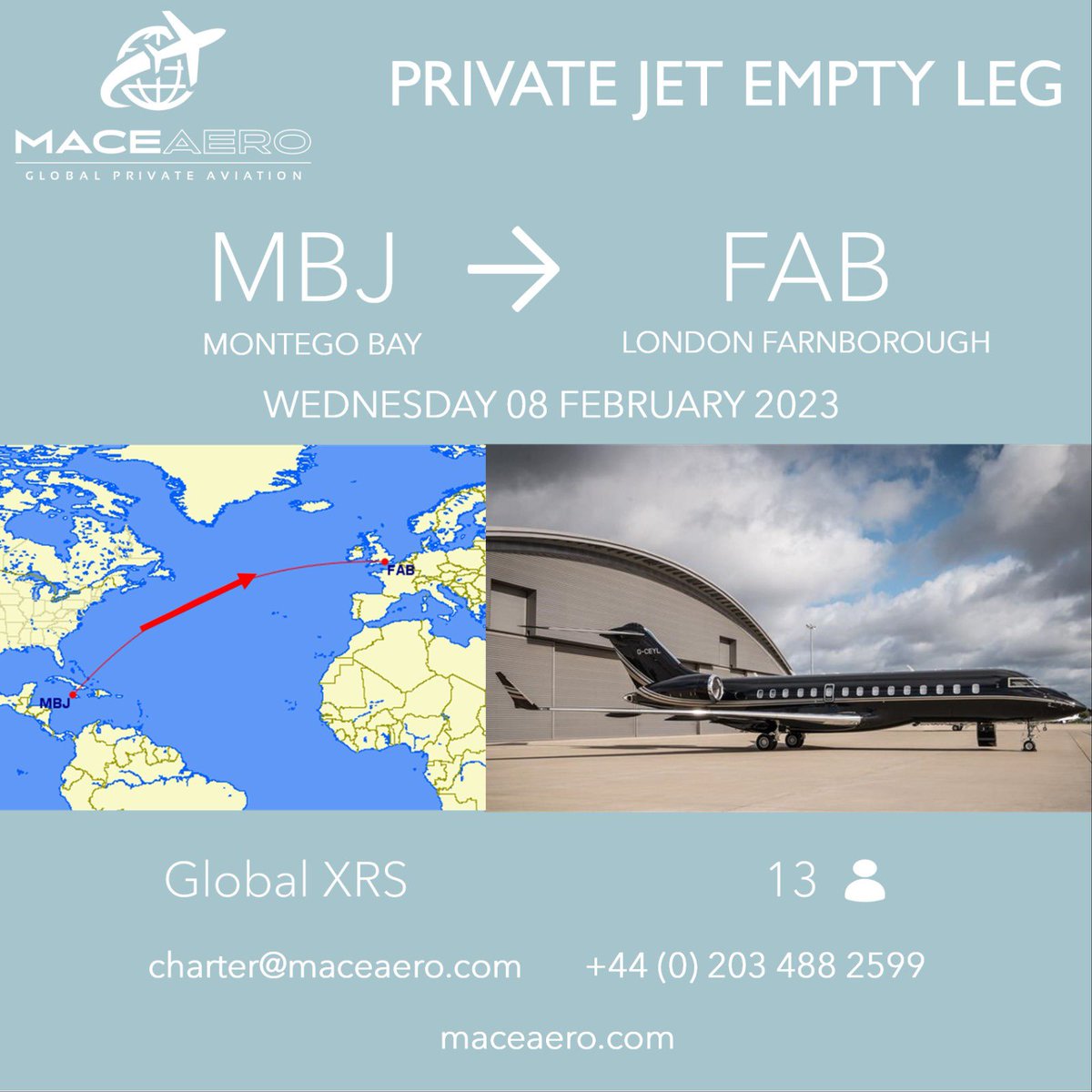 MaceAero's tweet photo. Exclusive private jet reduced rate empty leg available. 🤩 ✈️

Contact charter@maceaero.com for your special private jet charter price.

#emptyleg #privatejet #privateflight #jetslondon #emptylegjetcharters #charter #flyprivate #aircraft https://t.co/gnVduQzGVY