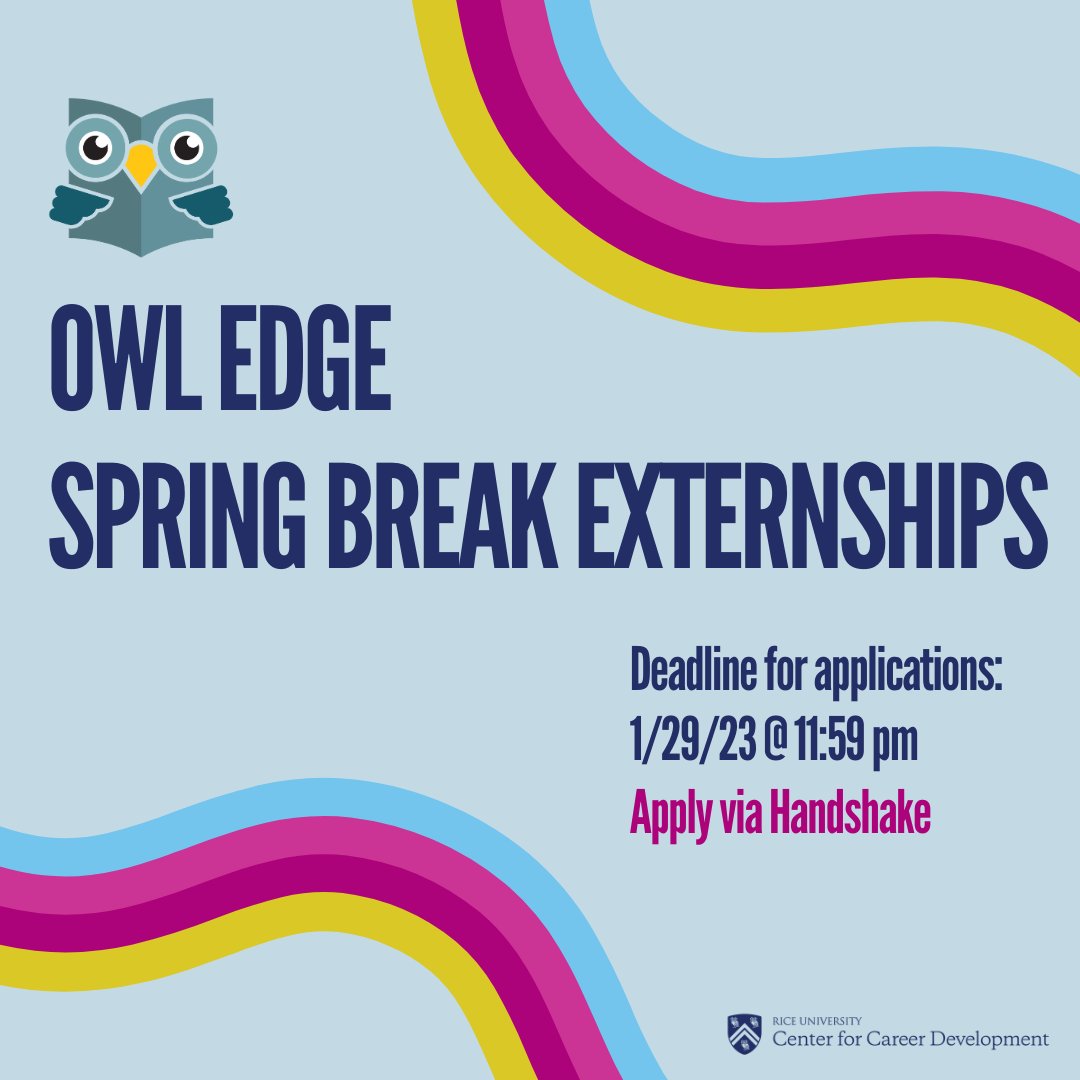 Applications for Owl Edge Spring Break Externships will close on January 29! Don't miss out - search "Owl Edge" in the jobs section of Handshake to view over 150 opportunities and apply today.