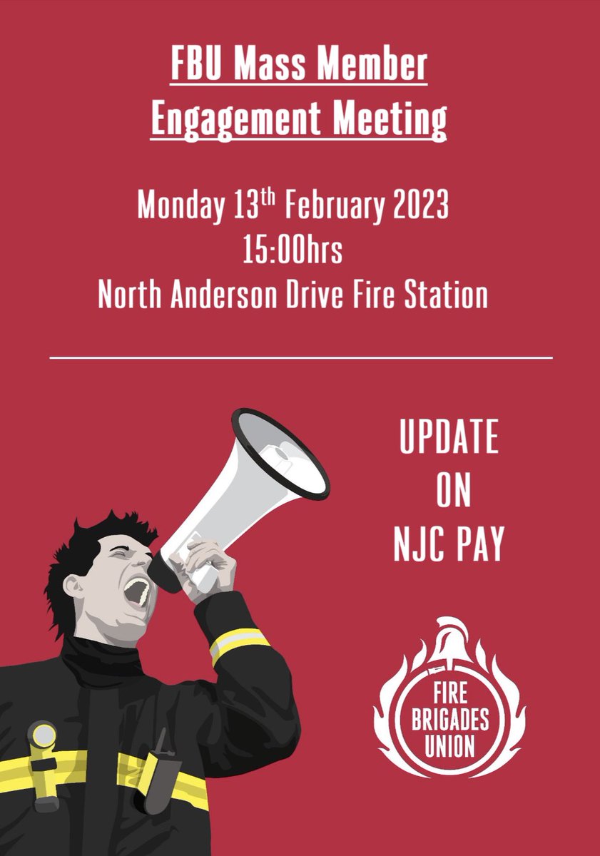 FBUScotland's tweet photo. 🔥 SAVE THE DATE🔥North Area Mass Member Engagement meetings to update all members on NJC Pay taking place at Inverness, McAlpine Road and North Anderson Drive Fire Stations plus an online teams meeting (links to follow) covering Western Isles, Orkney and Shetland members👇👇 https://t.co/t87O3yepUp