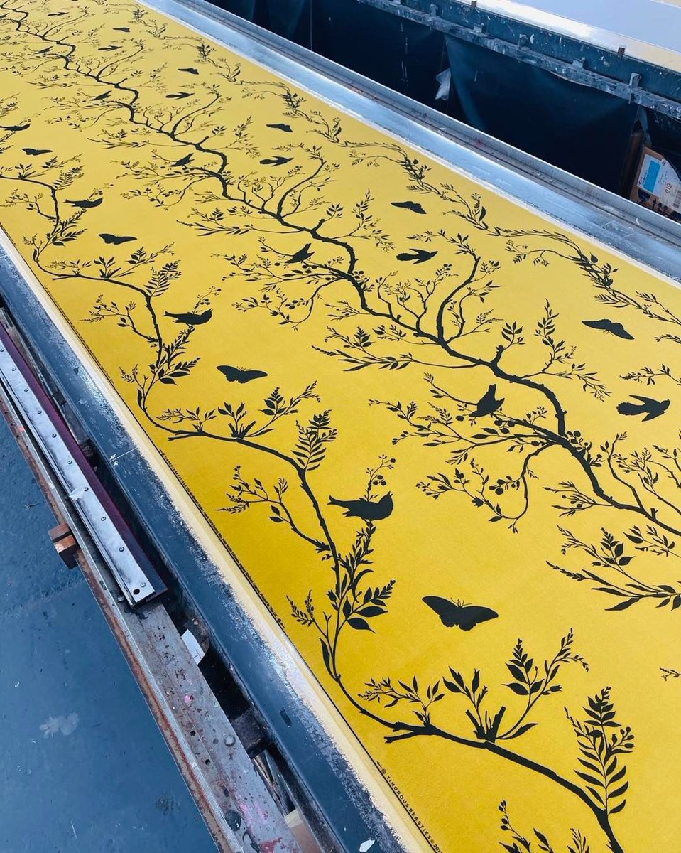 TBeasties's tweet image. As designers, we believe that to design something you have to understand how it is produced and be able to push the boundaries within that process.

Birdbranch Stripe Velvet Fabric in Black on Honey.

#fabricdesign #handprintedfabrics #textileprinting #interiordesigners