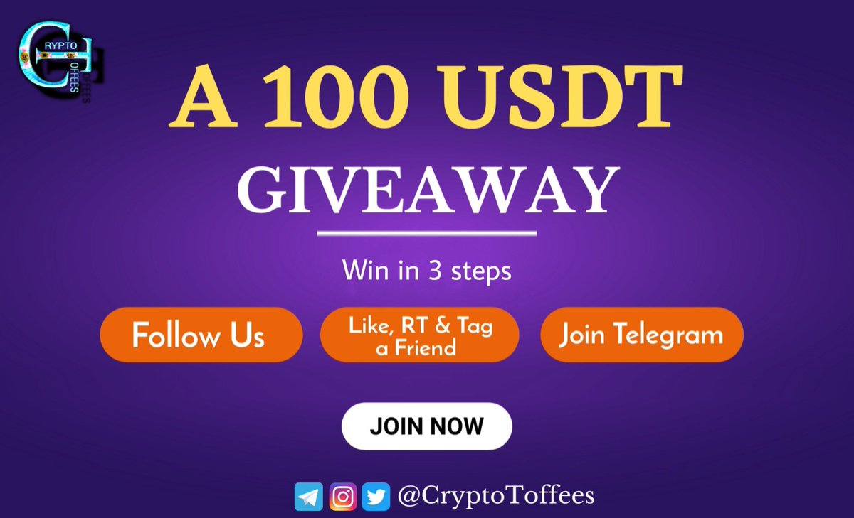 Haseena65's tweet image. #GiveawayAlert

We are giving away $100 in 24 hours.💰
To enter, all you need to do is: 👇

1️⃣ Follow @CryptoToffees
2️⃣ Join t.me/CryptoToffees (drop TG username)
3️⃣ Like, RT, &amp;amp; tag a friend

1 Lucky user will be drawn for 100 $USDT in 24 hours. 🤑

#Crypto #USDT #Giveaway