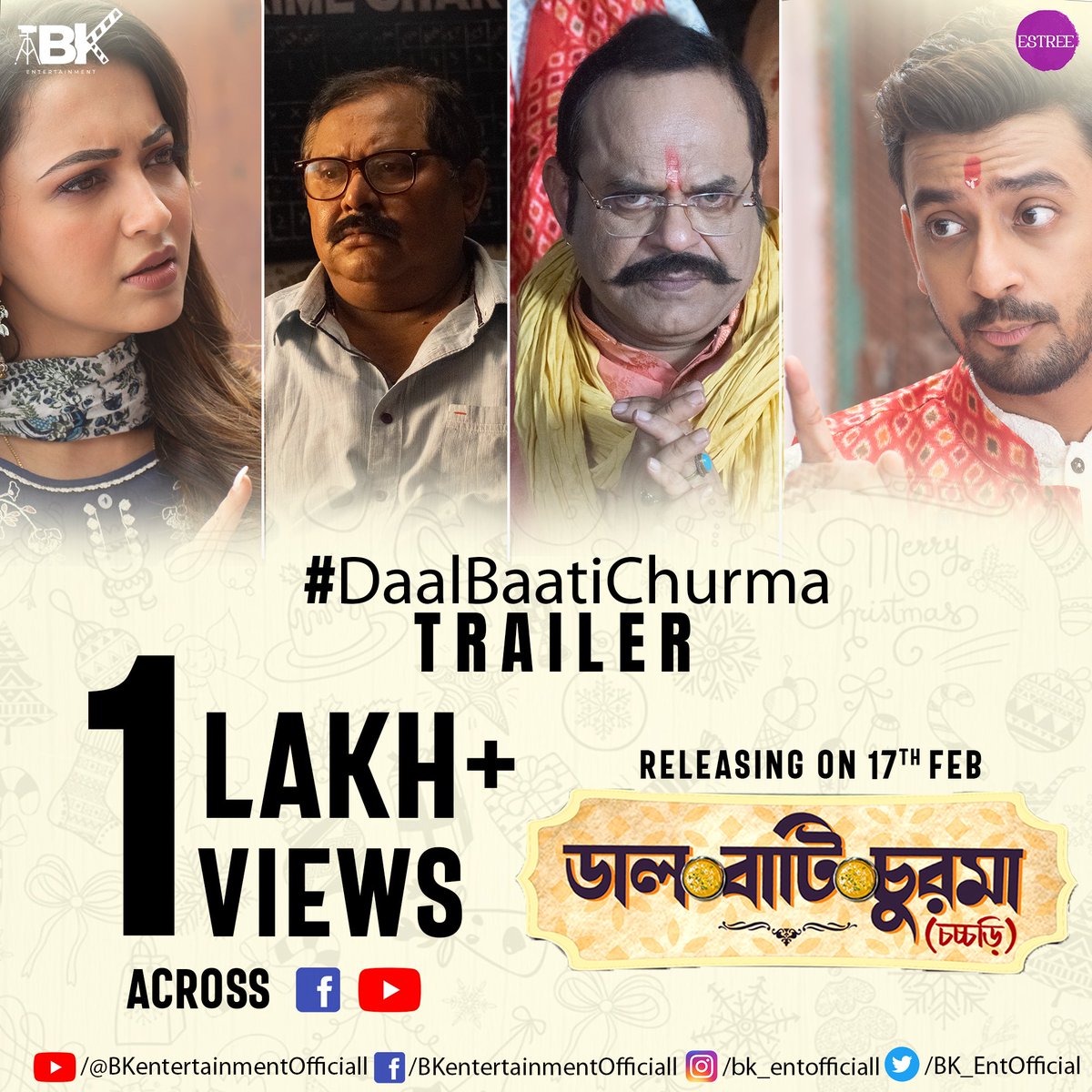 BK_EntOfficial's tweet photo. #DaalBaatiChurma Trailer crossed 𝟏 Lakh+ views in all social media platforms. We are grateful to all of our viewers and well wishers.

For those who still haven’t seen it please click on the link below to watch it. 👉🏻
https://t.co/stAZIzwswZ

Releasing on 17th Feb in theatres. https://t.co/FGyYuv6pKt