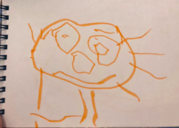 「おえかきする おしごと してるのー!」と描いてくれたオコさんの絵に、遂に手と足が!!!はえた!!!←パパ →ママだそうですママにいっぱい生えてるのは髪の毛だってー!!!! 