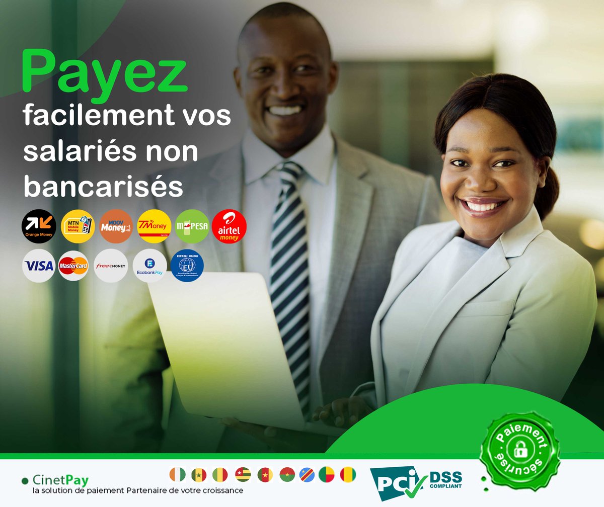 Vous êtes une grande entreprise d'Afrique Francophone ? 
Vous souhaitez payer facilement vos salariés non bancarisés par mobile money et cartes bancaires ? 
CinetPay la solution
Cliquez ici pour en savoir plus 👉 : bit.ly/3Q7Dovn
#Fintech #Cinetpay #Paiementenligne