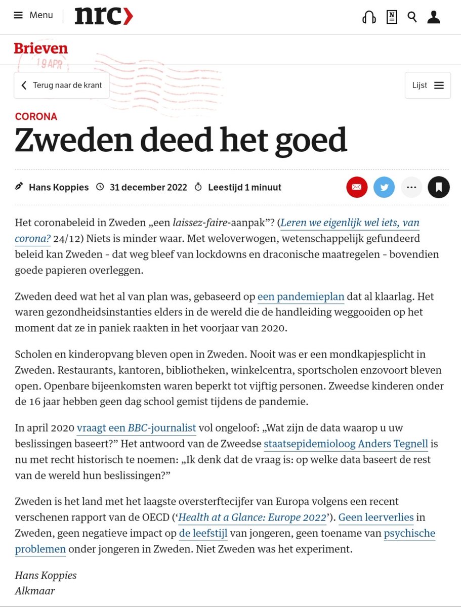 Matthijs85's tweet photo. Zweden heeft laagste oversterfte, geen leerverlies, en geen toename GGZ-problemen onder jongeren. #COVID19 #Corona
Achteraf blijken juist de lockdowns een experiment met schadelijke gevolgen voor de volksgezondheid

Deze keuze hadden wij ook kunnen maken: https://t.co/p52liIfivz https://t.co/AmoDJNJtfQ