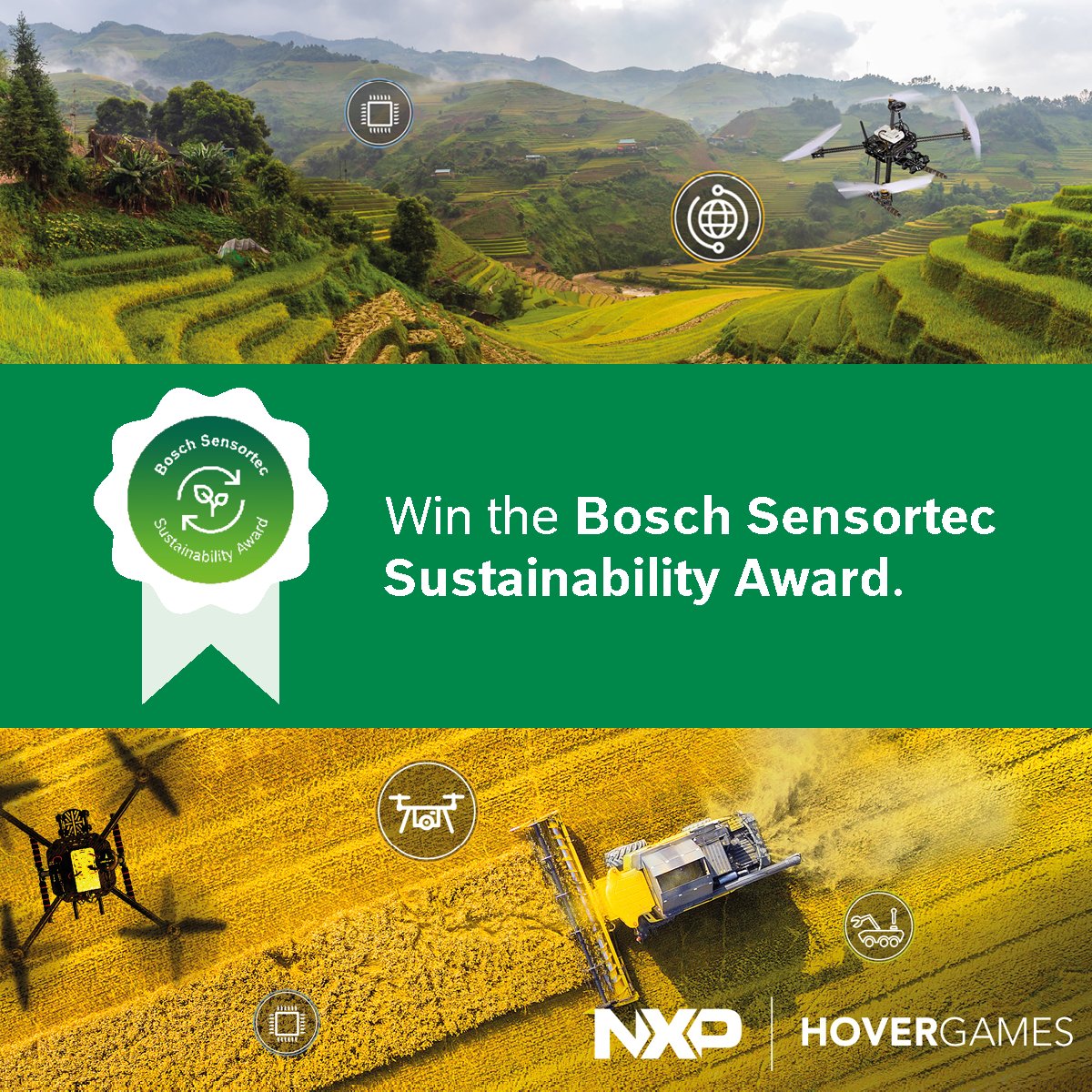 BoschMEMS's tweet photo. The @NXP HoverGames are in full progress! We are very excited to see what great solutions for sustainable food ecosystems the participants come up with!🌱 Our #BME688 environmental gas #sensor is part of the developer kits, the participants received. More: https://t.co/wFZ9rtiPvd https://t.co/sfD5Ie4NYO