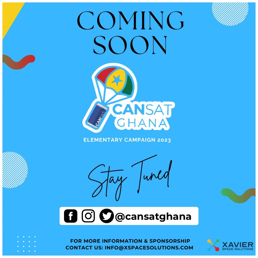 CansatGhana's tweet photo. Ghana CanSat / Rocketry Championship #elementarycampaign #2023 #Areyouready 🛰️🚀🇬🇭🇬🇭🇬🇭
Send us an email if you have any questions, want to be involved or sponsor: info@xspacesolutions.com
appekeysolomon@gmail.com
@CansatGhana https://t.co/8YT2P0GWE2