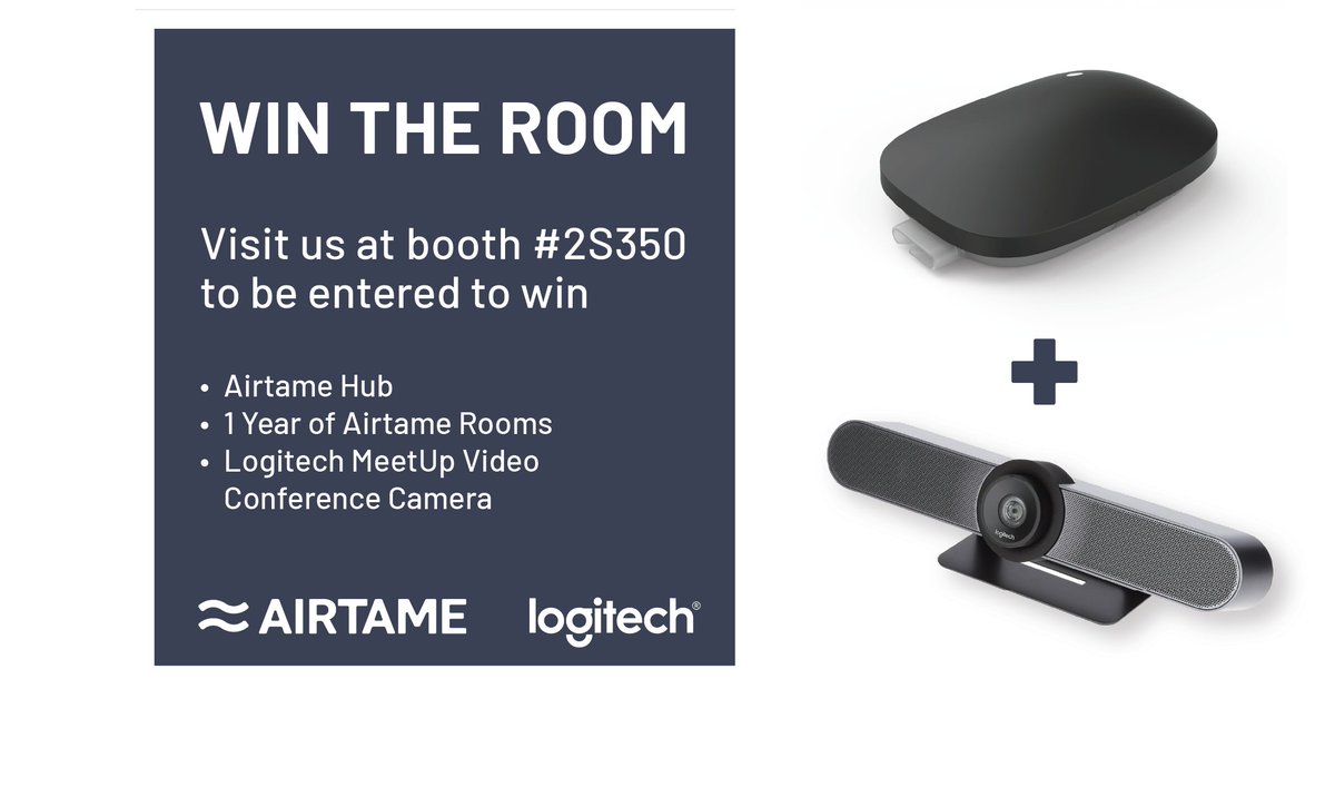 ISE is around the corner! We are elated to announce our final peripheral partner, <a href="/logitech/">Logitech</a>!🎉  Enter to win an #Airtame Hub, 1 year of Airtame Rooms, and a Logitech MeetUp in Airtame’s “Win the Room” contest at ISE! Stop by for #happyhour Tues-Thurs 4-6pm at booth #2S350