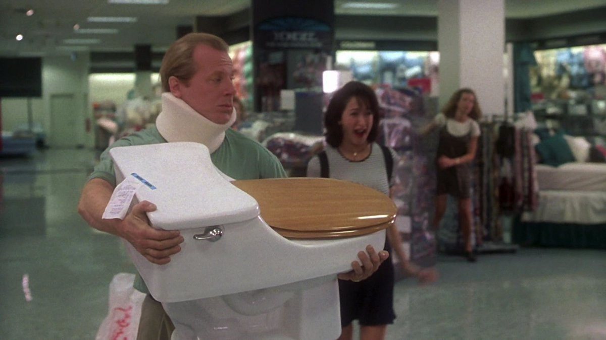 #Bales2023FilmChallenge Day 27. Toilet. The Brady Bunch Movie. @MJMcKean at the mall...with a toilet & assaulted by the Bradys in the throes of jubilant song...