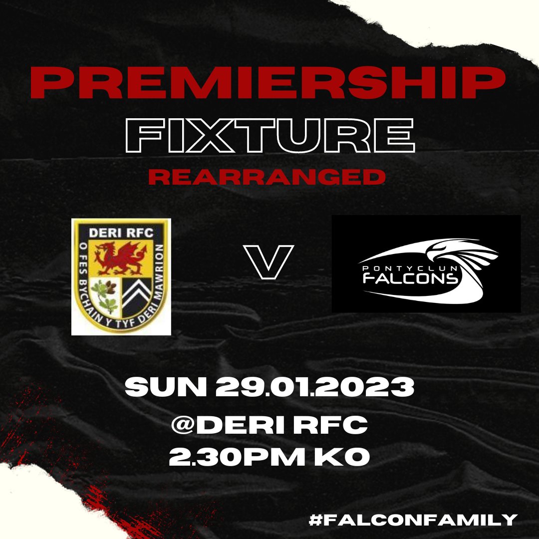 𝐓𝐡𝐢𝐬 𝐰𝐞𝐞𝐤𝐞𝐧𝐝𝐬 𝐟𝐢𝐱𝐭𝐮𝐫𝐞 🏉

📍Deri Newydd (CF81 8GS)
⏰️ 2.30 Kick off
📆 Sun 29.01.2023
🆚️ <a href="/DeriDiamonds/">Deri Diamonds LRFC</a>

Let's try this again....4th time lucky.

We head to Deri this weekend for our first meeting of the season. 

Roll on Sunday! 🦅⚫️⚪️