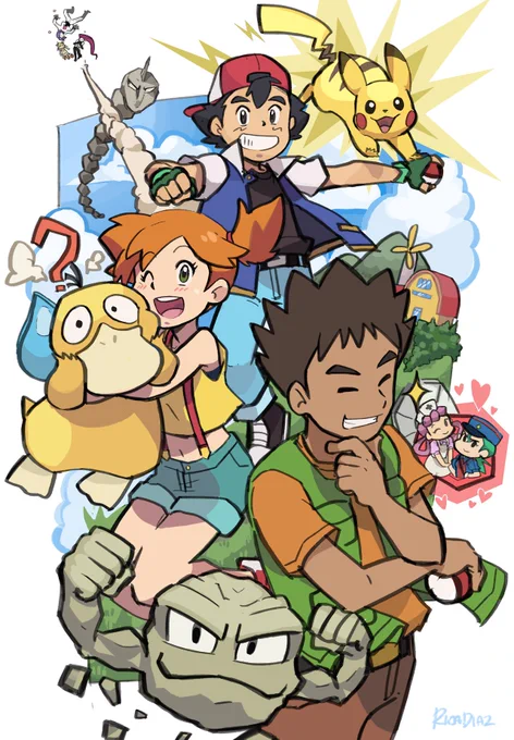 Compilation of art I've drawn of the og poketrio! I'm so happy they're back together again, going on adventures!  #anipoke 