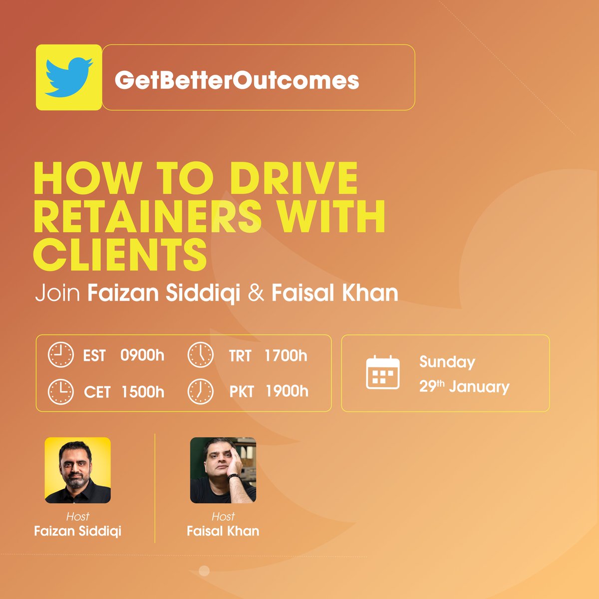 GBOxyz's tweet photo. Join @faizansiddiqi and @babushka99 this Sunday where the topic of discussion will be How To Drive Retainers With Clients.

Link to Twitter Space: https://t.co/xw9xinpk31

#makemoney #makemoneyonline #podcast #gbo #getbetteroutcomes #earnmoney #makemoneyonlinenow #earnmoneytoday https://t.co/gCHGgoZOaK