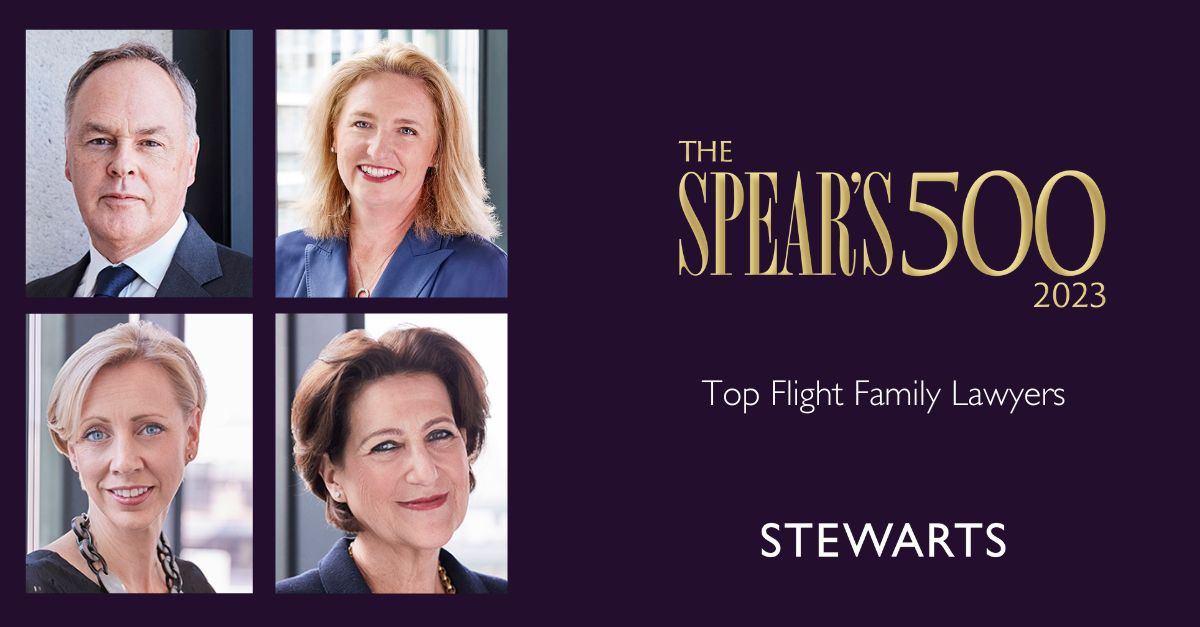 Stephen Foster, Debbie Chism, Emma Hatley and Helen Ward feature in The <a href="/SpearsMagazine/">Spear's Magazine</a>  500 2023 guide as Top Flight Family Lawyers.

Find out more here: stewartslaw.com/news/spears-50…