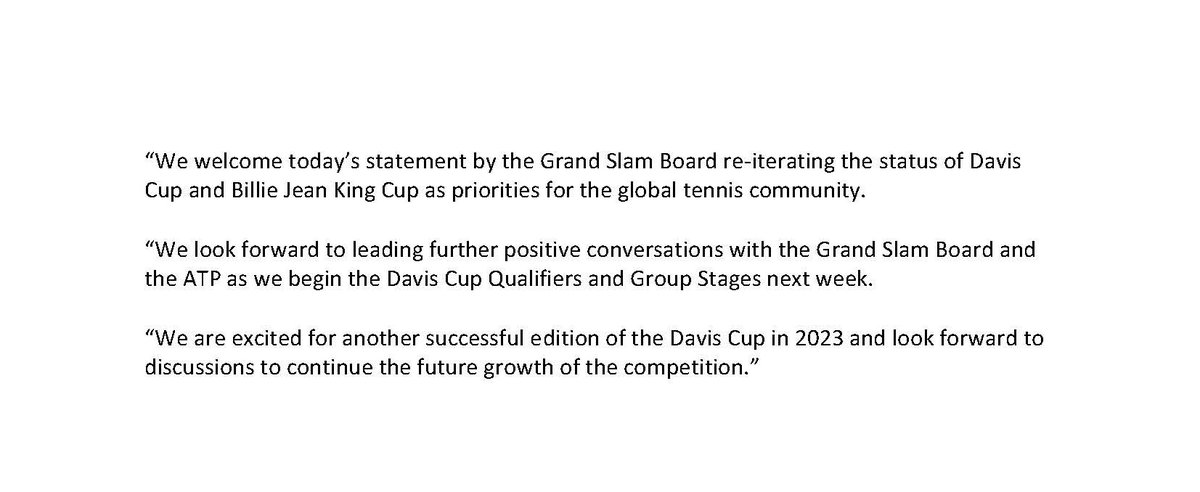 The International Tennis Federation has issued the following statement