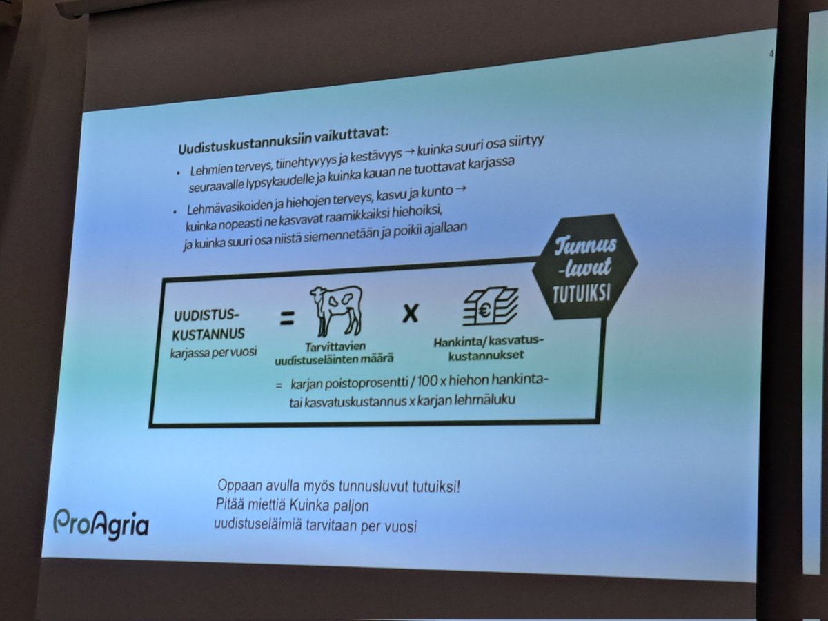 Jarkko_Niemi's tweet photo. Karjan uudistaminen on toiseksi suurin maidontuotannon muuttuvien kustannusten erä. Vahvat vasikat-hankkeessa on laadittu opas auttamaan hallittua ja onnistunutta uudistusta. ProAgrian Milla Ketonen ja Tuija Huhtamäki esittelevät opasta. #ternimaito #vasikka #huomiovasikkaan https://t.co/L8jNvZ1bEn