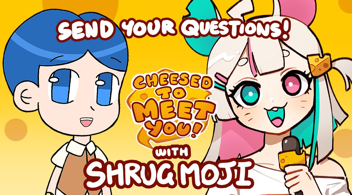 SEND IN YOUR QUESTIONS FOR @ShrugMoji !
Shrug is the first guest for my interview livestream series, Cheesed to Meet You!🧀🐭 if you have any questions pls send them in the reply (or ask them in chat during the livestream)
https://t.co/22HVBLApkz 