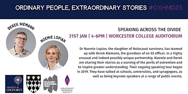 Today marks #HolocaustMemorialDay 

On Tuesday we're privileged to be hosting a conversation between the daughter of Holocaust survivors and the grandson of an SS officer organised by <a href="/OxHMD23/">OxHMD23: Ordinary People, Extraordinary Stories</a> #OXHMD23

Everyone is welcome, free tickets on Eventbrite: eventbrite.co.uk/e/oxhmd23-spea…