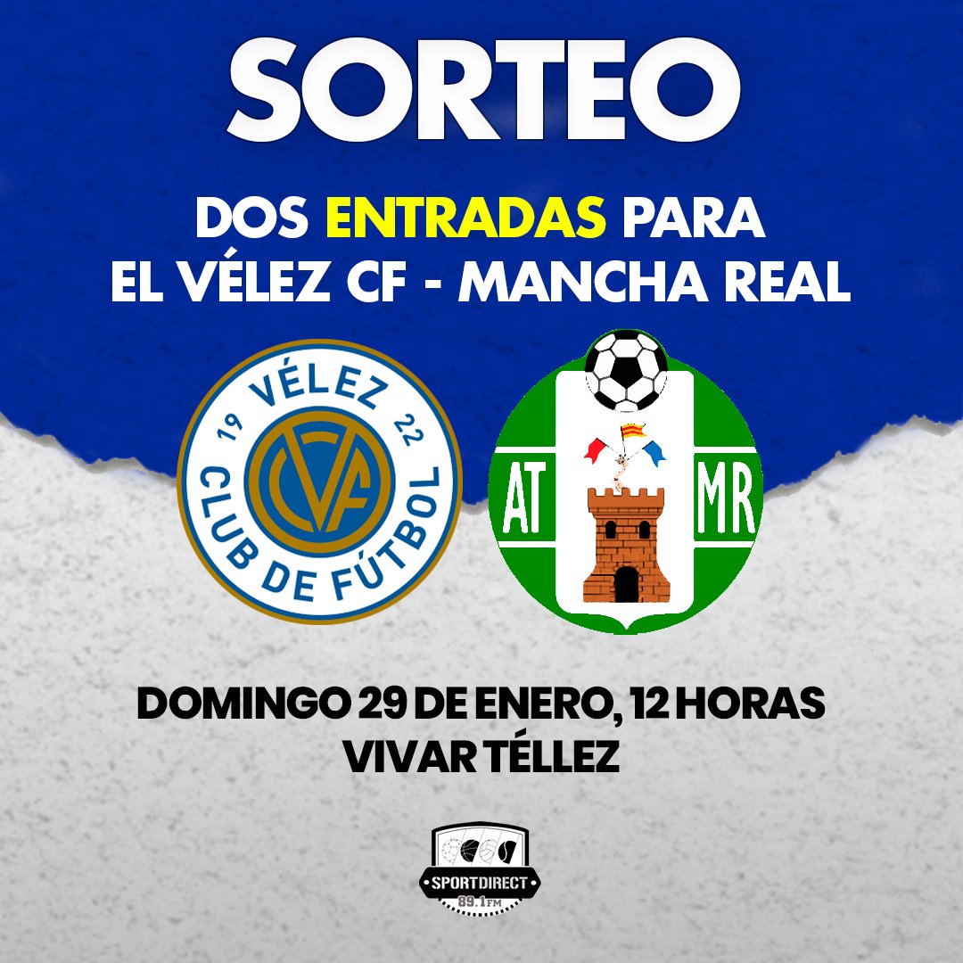 SportDirectR's tweet photo. 🎟️ Sorteamos dos entradas para ver el duelo este domingo entre @VELEZCFoficial y @atmanchareal 

- Dar RT al tweet
- Seguir al @VELEZCFoficial y a @SportDirectR
 - Comentar con quién irás al Vivar Téllez https://t.co/WjCsAMTOn0