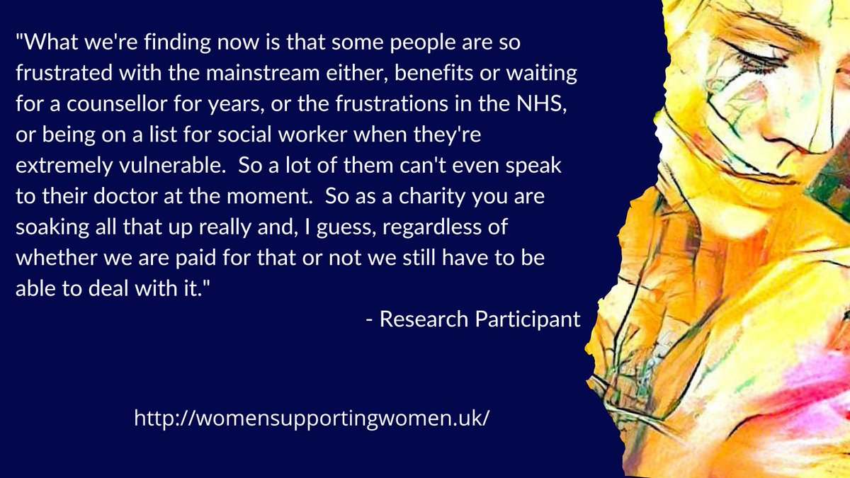 Due to continuous #FundingCuts to the #ThirdSector, our participants highlight how charities try to adapt / go beyond their roles to support #vulnerable #serviceusers when all other services have fallen away. Does this sounds familiar? What have you done to continue support?