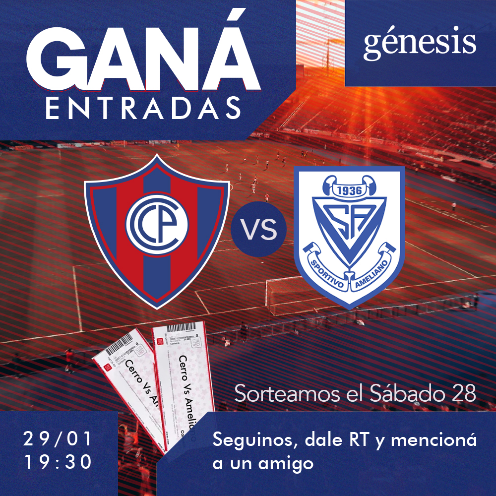 ATENCIÓN amigos Twitteros‼️

Sorteamos un par de entradas para el partido de Cerro VS Ameliano este domingo 🤩🥳

Solo tenes que seguirnos, mencionar a un amig@ y dar RT 👌🏼

#AguaGénesis #Génesis #Cerro #sorteo #Paraguay