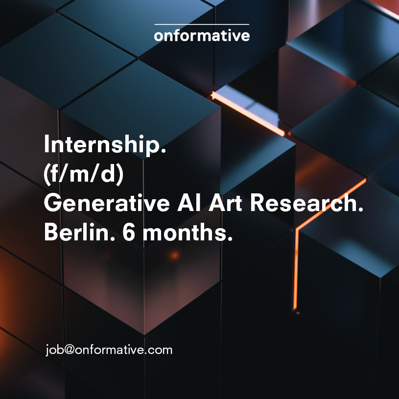 Exciting AI art and generative AI internship at onformative! Work on cutting-edge projects, collaborate with designers and developers, and gain valuable experience in AI and design. 

Apply now: lnkd.in/euc7_vYN

#AI #internship #artanddesign #generativeai