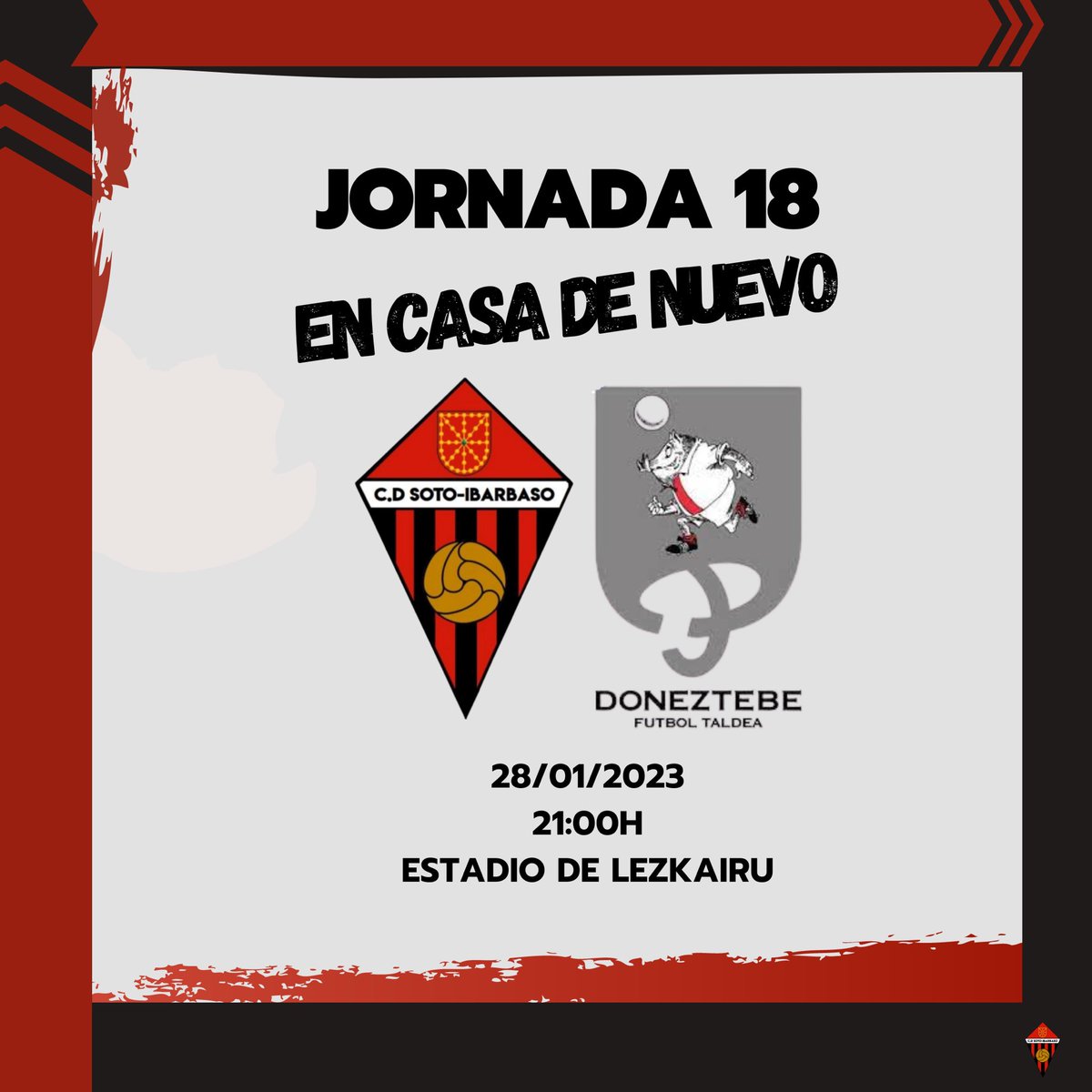 PREVIA✍🏽 La segunda vuelta arranca en 🏠

Mañana a partir de las 21:00h recibimos al <a href="/DTaldea/">Doneztebe Futbol Taldea</a> en Lezkairu. 

El encuentro de la Ida, nuestro debut en la categoría, se saldó con un empate a uno en un encuentro que llegamos a ir por delante hasta el tiempo añadido⏱️