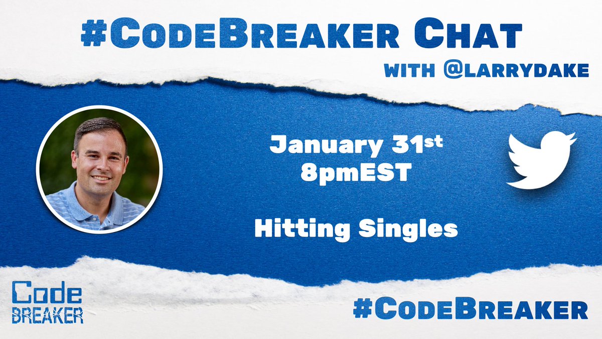 Join me as I guest host #CodeBreaker Chat on Tues, 1/31 at 8pmEST!  @drbasilmarin @ErichSBolz1 @ryancscott1981 @ERobbPrincipal @DennisDill @DHarrisEdS @mikelubelfeld @SMoore_teach @timneedles @LainieRowell @MrsMurat @EdCampSTNY @donald_gately @Erlenwein @saanys @KASAEdLeader