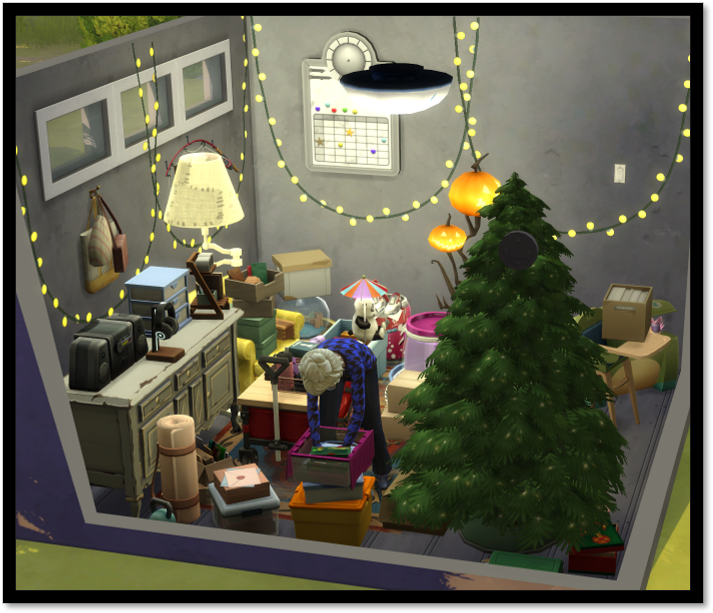 SimsLegacy5083's tweet photo. Other than the attic stack box for the picture I did not try to make this room functional.  I had a ton of fun hunting up and placing down all the items to give it that "cluttered storage space" look

#NYNewRooms #Sims4 #sims4buildchallenge https://t.co/H8aDcFX3PF