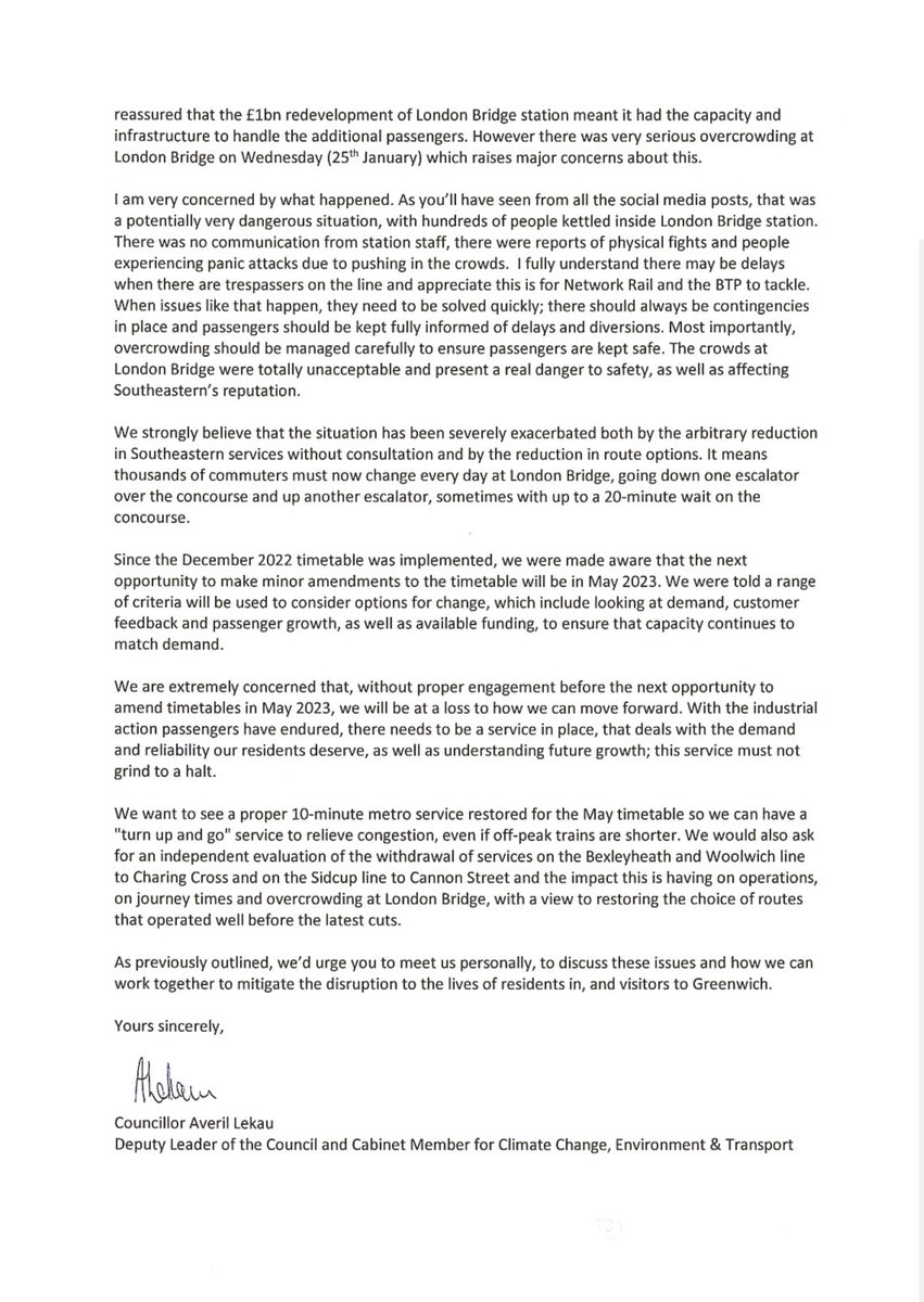 Like so many I’ve been appalled by this weeks chaotic scenes at London Bridge - myself &amp; <a href="/MrOkereke/">Cllr Anthony Okereke</a> warned <a href="/Se_Railway/">Southeastern</a> this would occur in October. I’ve written to <a href="/SteveWhiteRail/">Steve White</a> expressing my concern about safety &amp; the wider negative impact of timetabling changes on commuters