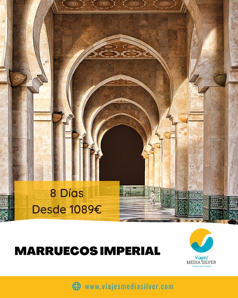 La cultura, la aventura, la agitación de los zocos, el arte del regateo, la exquisita gastronomía y la amabilidad de sus gentes hacen que visitar Marruecos sea realizar el más cercano de los grandes viajes
Escríbenos por nuestras redes o a nuestro email info@viajesmediasilver.com
